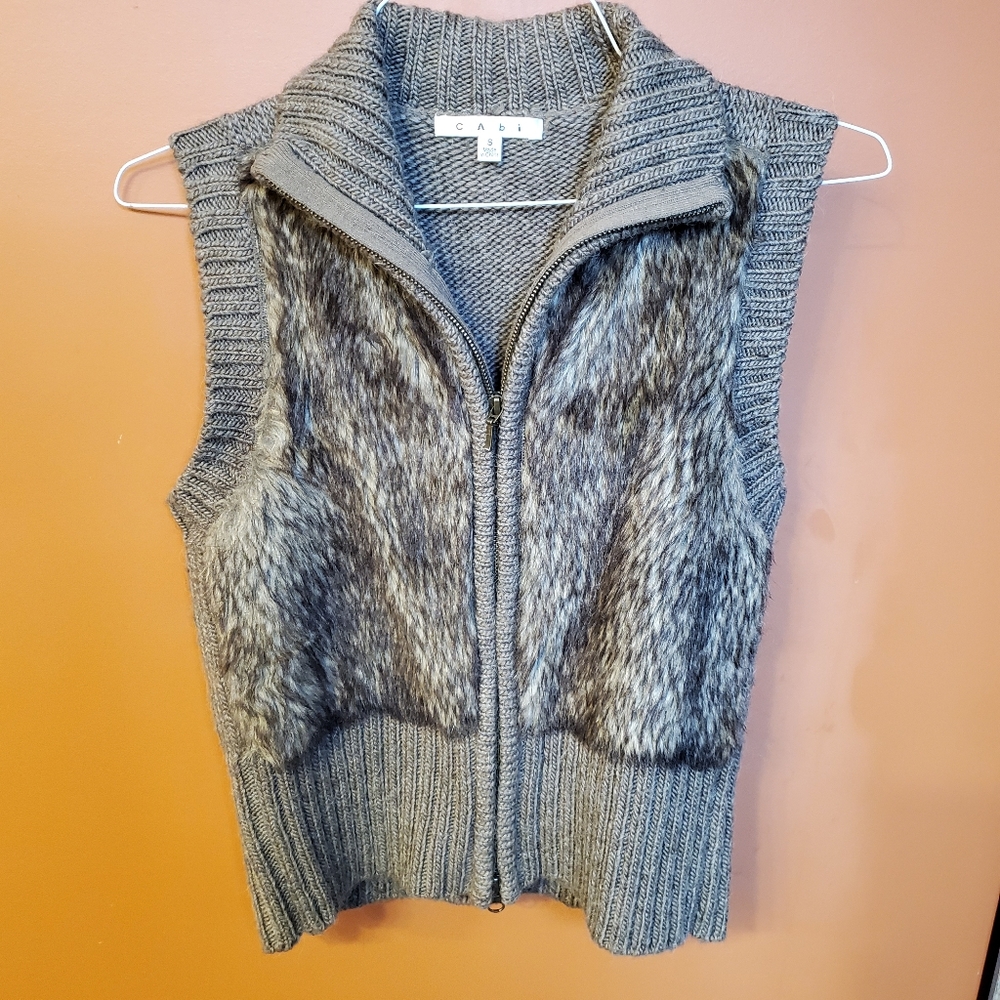 CAbi Brown Faux Fur/ Wool Sweater Vest SZ S - Picture 2 of 5